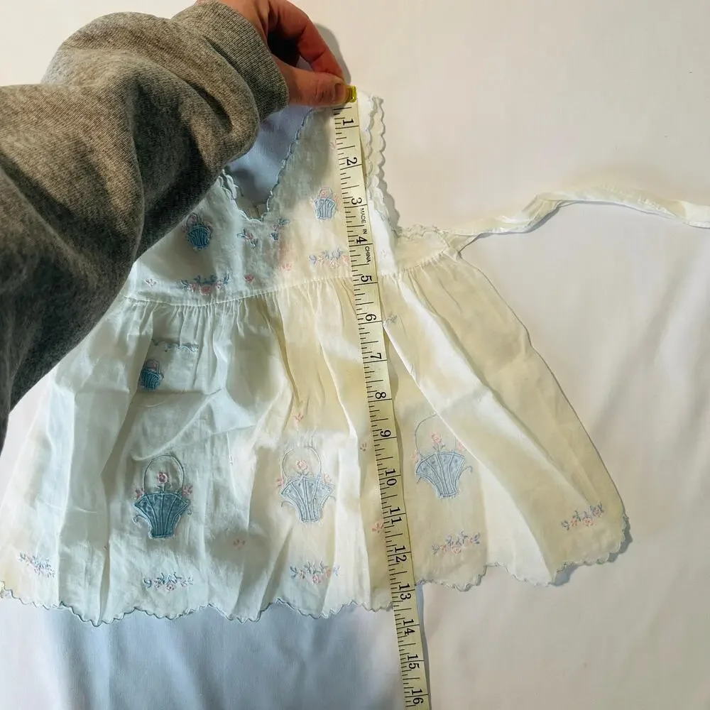 Vintage Spring Easter Flower Basket Pinafore Tie Back Apron Dress Sz 0-3 mo